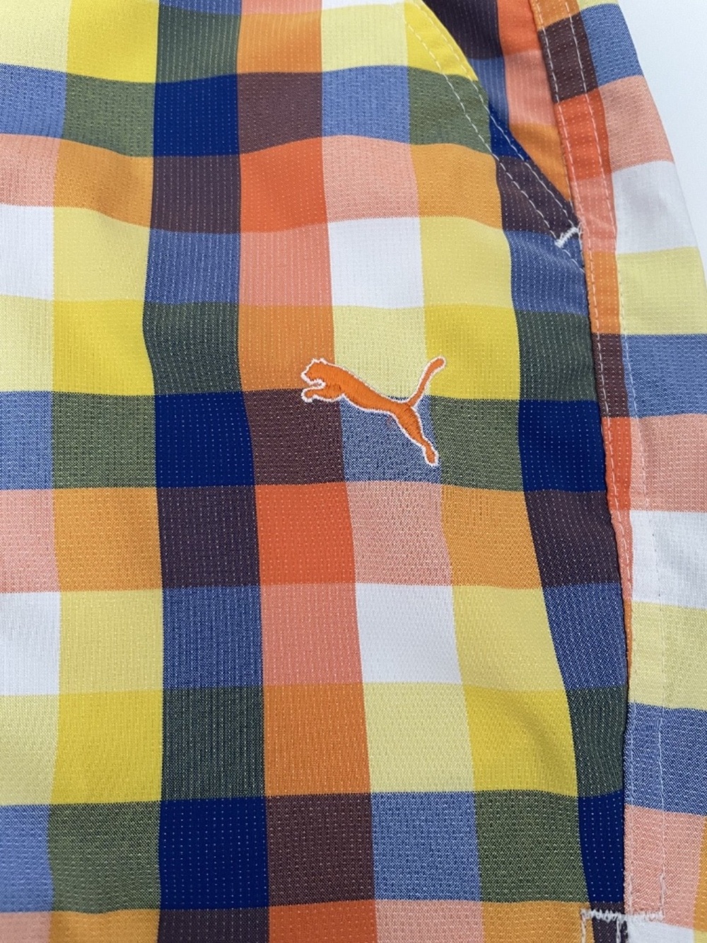 Puma - Performance Mens Shorts - Size 38 USP Dry - Yellow & Blue Plaid - Pockets
